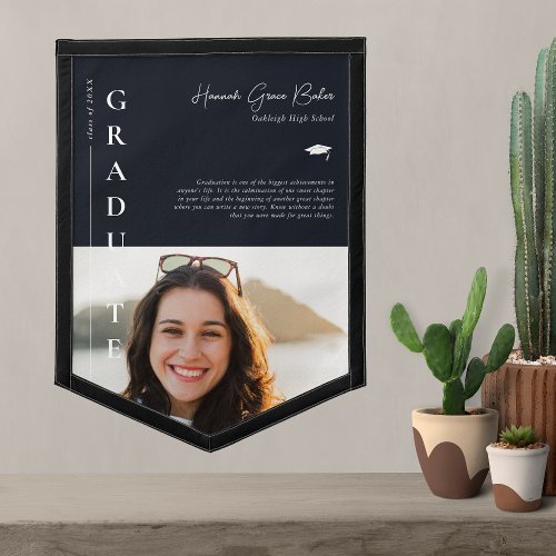 Navy Blue  Simple Graduation Photo  Quote Pennant