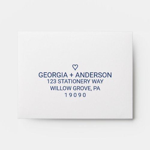 Navy Blue Simple Heart Printed Address RSVP Envelope