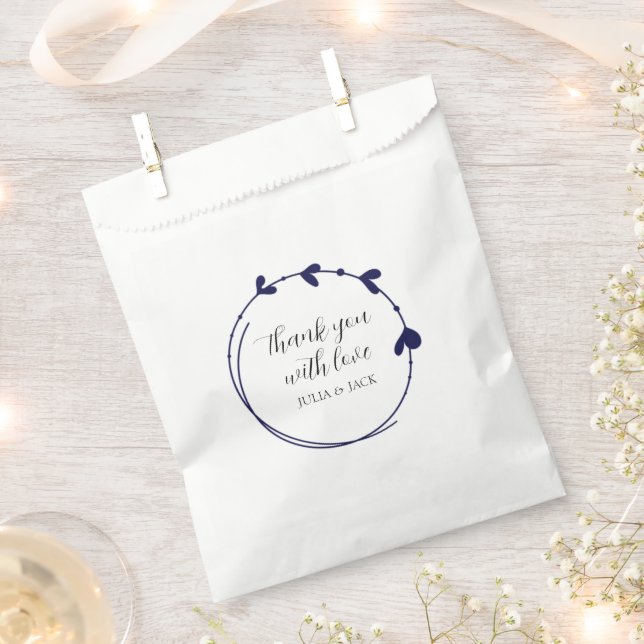 Navy Blue Simple Heart Wreath Wedding Favor Bag (Clipped)