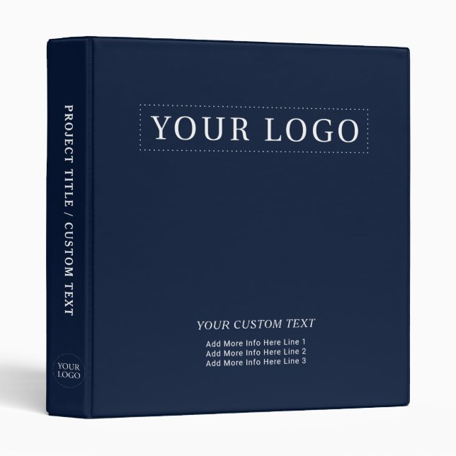 Navy Blue Simple Minimal Business Logo Promotional 3 Ring Binder (Front/Spine)