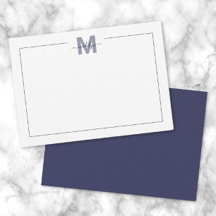 Navy Blue Simple Minimalist Monogram Note Card