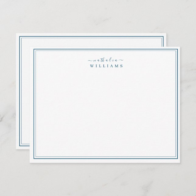 Navy Blue Simple Minimalist Script Monogram  Note Card (Front/Back)