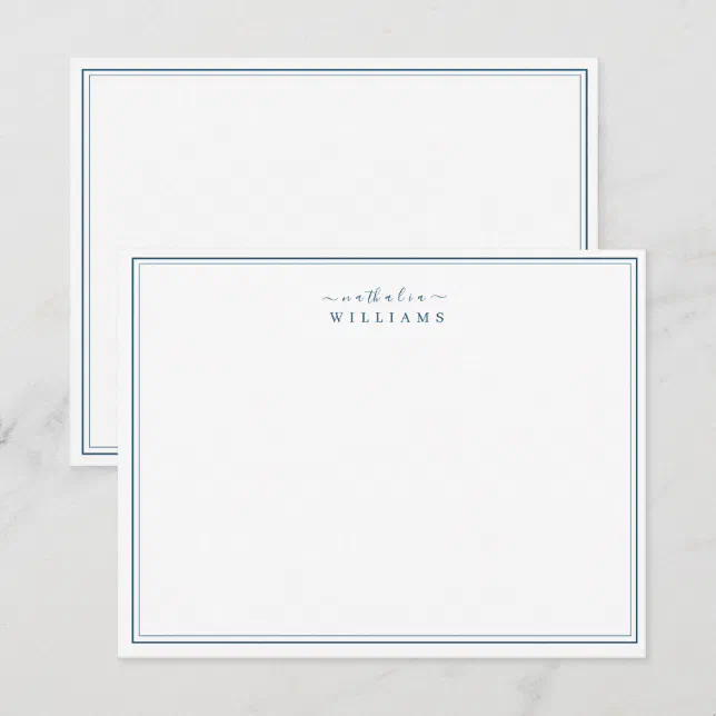 Navy Blue Simple Minimalist Script Monogram Note Card | Zazzle