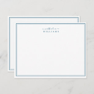 Navy Blue Simple Minimalist Script Monogram  Note Card