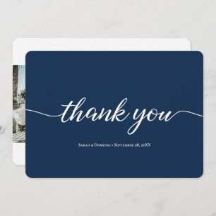 Navy Blue Simple Minimalist Wedding Thank You