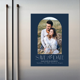 Navy Blue   Simple Modern Arch Photo Save the Date Magnetic Invitation