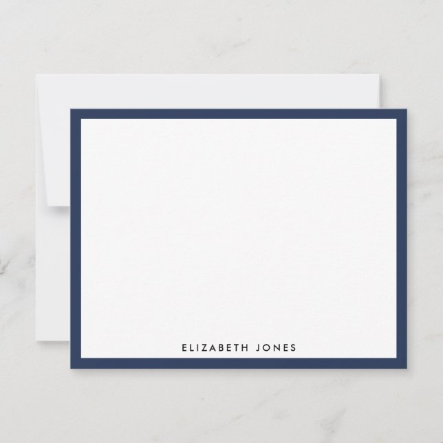 Navy Blue Simple Modern Chic Classic Minimalist Note Card (Front)