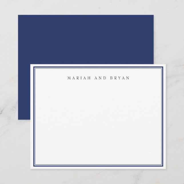 Navy Blue Simple Modern Elegant Border Couple  Note Card (Front/Back)