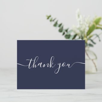 Navy Blue Simple Modern Elegant Script Thank You Card | Zazzle