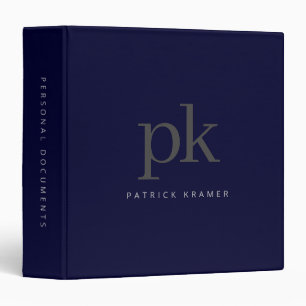Navy Blue Simple Modern Minimalist Monogram  3 Ring Binder