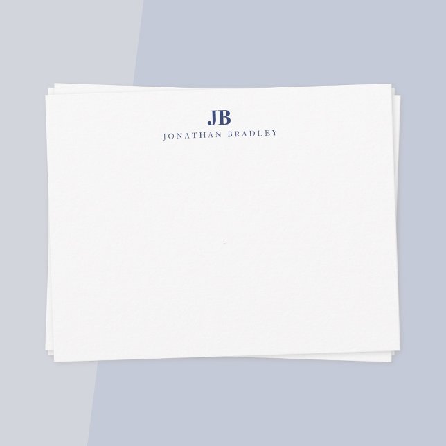 Navy Blue Simple Modern Minimalist Monogram  Note Card (Navy blue simple modern minimalist monogram note card)