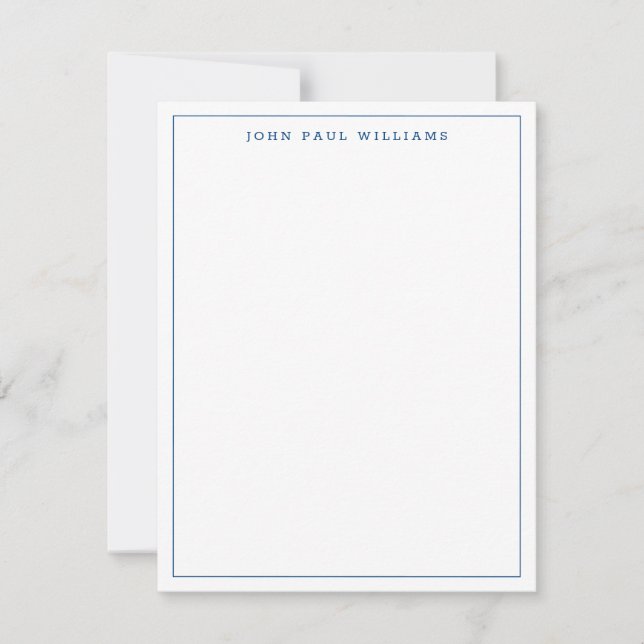 Navy Blue Simple Modern Minimalist Thin Border Note Card (Front)