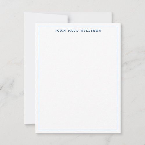 Navy Blue Simple Modern Minimalist Thin Border Note Card