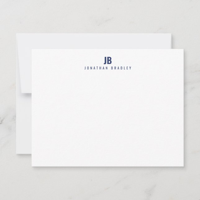 Navy Blue Simple Modern Monogram Professional Note Card (Front)