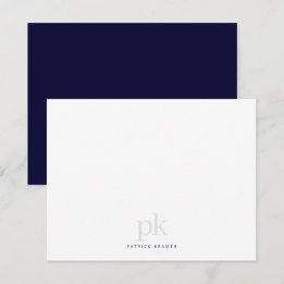 Navy Blue Simple Modern Monogram Professional Note Card