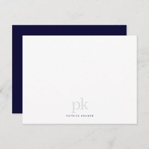 Navy Blue Simple Modern Monogram Professional Note Card