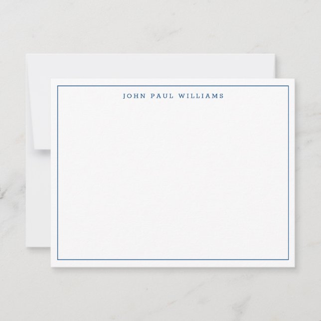 Navy Blue Simple Modern Professional Thin Border Note Card (Front)
