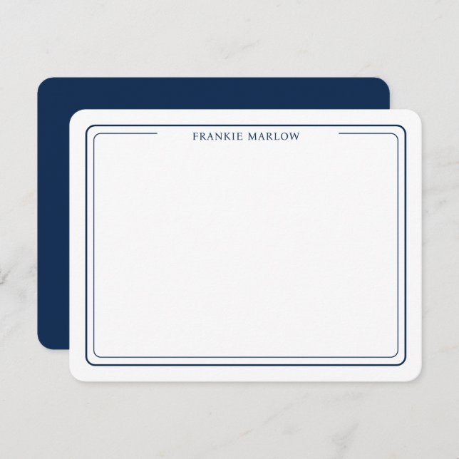 Navy Blue Simple Modern Professional Thin Border Note Card (Front/Back)