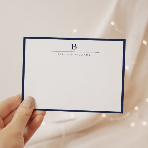 Navy Blue Simple Modern Stationery Classic  Note Card