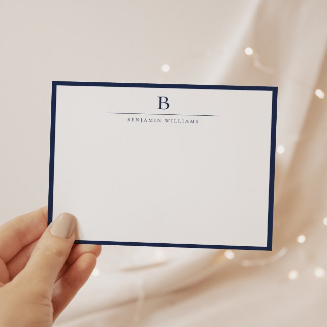 Navy Blue Simple Modern Stationery Classic  Note Card (Creator Uploaded)