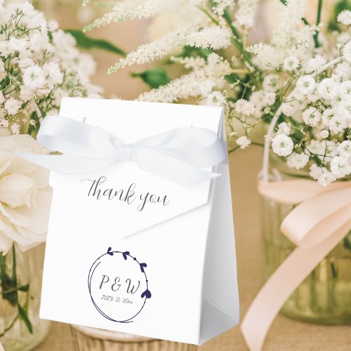 Navy Blue Simple Monogram Heart Wreath Favor Boxes