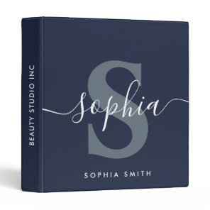 Navy Blue Simple Monogram Name Initials  3 Ring Binder