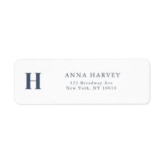 Navy Blue Simple Monogram Return Address Label