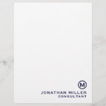 Navy Blue Simple Monogram Typographic Name Title Letterhead<br><div class="desc">Make a professional statement with this navy blue simple monogram typographic letterhead featuring your name and title in classic block typography. This minimalist design is perfect for a variety of professional settings,  from corporate to creative. Customize with your own information and make it your own.</div>