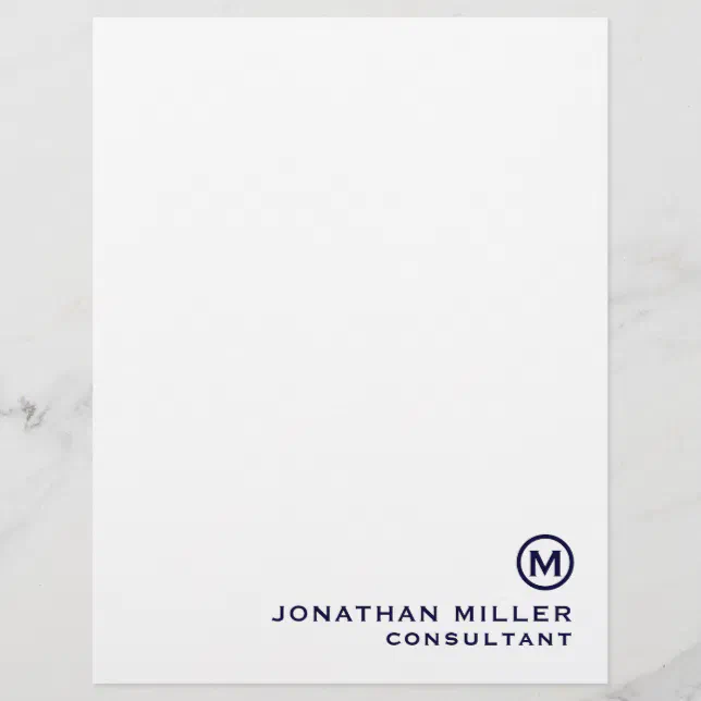 Navy Blue Simple Monogram Typographic Name Title Letterhead | Zazzle