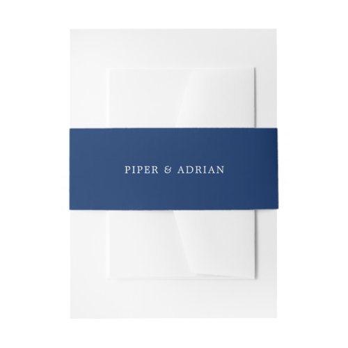 Navy Blue Simple Names Solid Color Wedding Invitation Belly Band