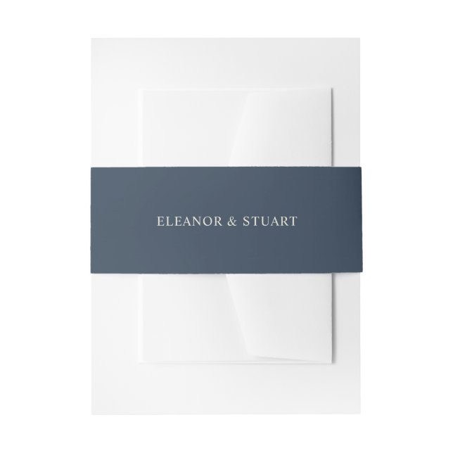 Navy Blue Simple Names Wedding Invitation Belly Band (Front Example)