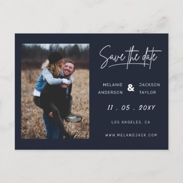 Navy Blue Simple Photo Save The Date Announcement Postcard