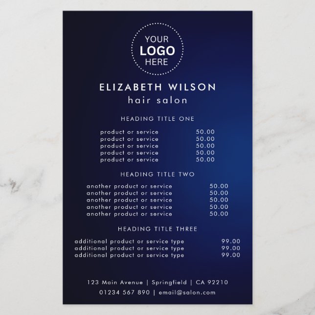 Navy_Blue | Simple Salon Service Menu Flyer (Front)