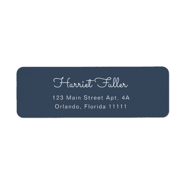 Navy Blue Simple Script Return Address Label (Front)