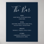 Navy Blue Simple Script Wedding Drinks Bar Menu Poster at Zazzle