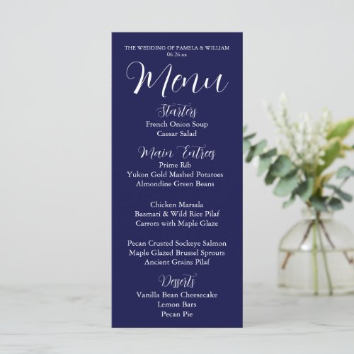 Navy Blue Simple Style Wedding Menu