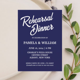 Navy Blue Simple Style Wedding Rehearsal Dinner Invitation