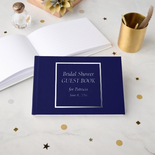 Navy Blue Simple Stylized Lettering Bridal Shower Foil Guest Book