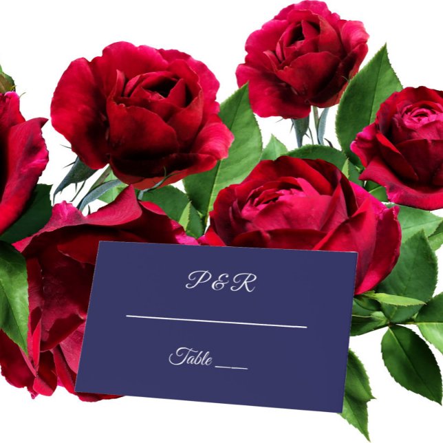 Navy Blue Simple Stylized Script Wedding Place Card (In Situ Wedding)