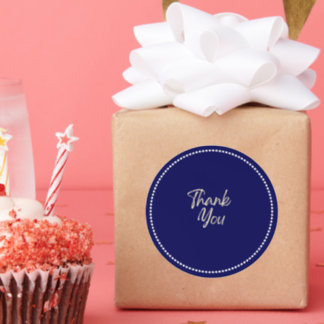 Navy Blue Simple Thank you classic round sticker