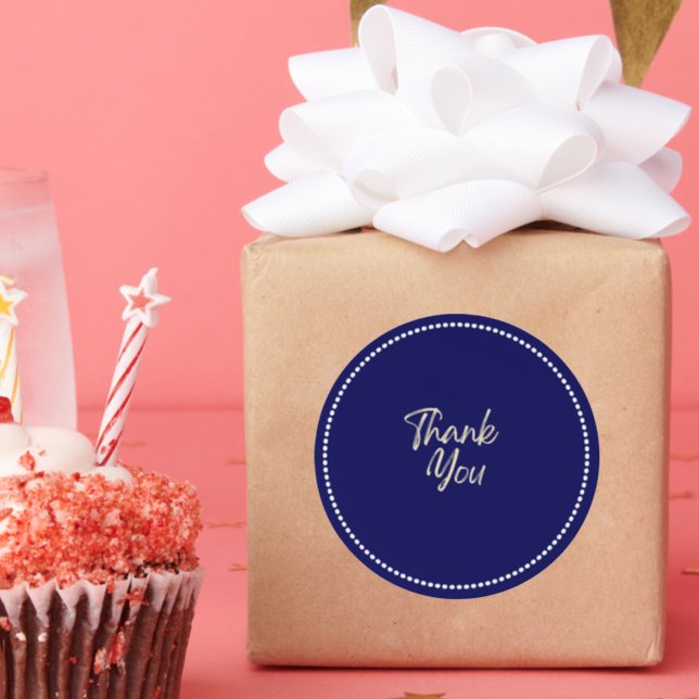 Navy Blue Simple Thank you classic round sticker (Party)