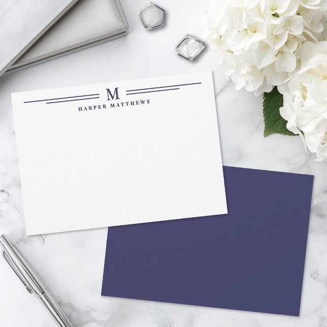 Navy Blue Simple Two Border Minimalist Note Card (Navy Blue Simple Two Border Minimalist Note Card )