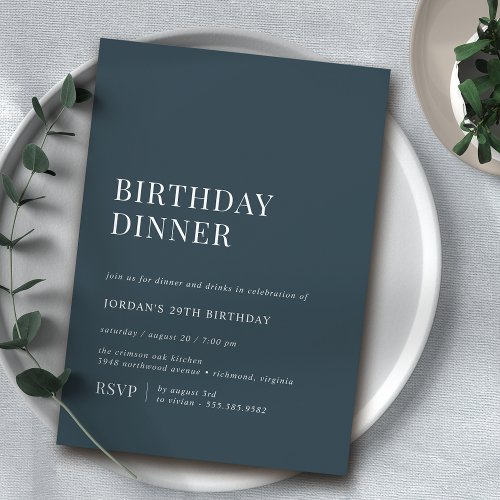Navy Blue  Simple Typography Birthday Dinner Invitation
