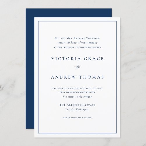 Navy Blue Simple Typography Formal Wedding Invitation