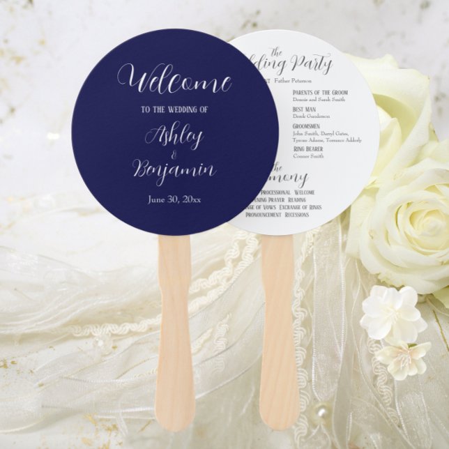 Navy Blue Simple Wedding Ceremony Program Hand Fan (In Situ Wedding)