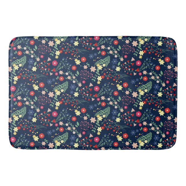 Navy Blue Simple Wildflower  Pattern  Bath Mat (Front)