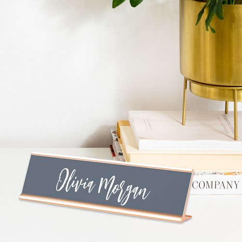 Navy Blue Sketched Cursive Script Desk Name Plate