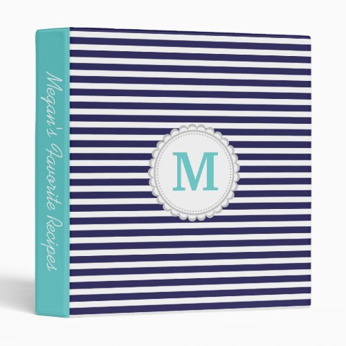 Navy Blue Skinny Stripe 3 Ring Binder