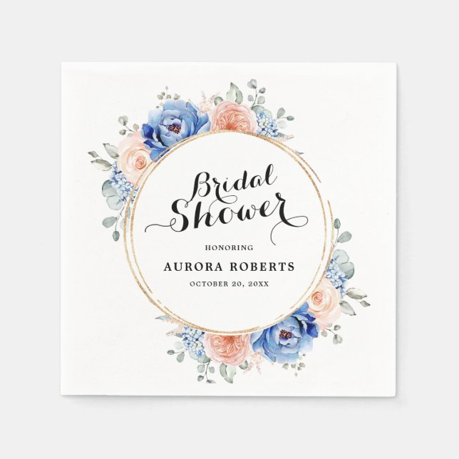 Navy Blue Slate Dusty Blush Bridal Shower Napkins (Front)