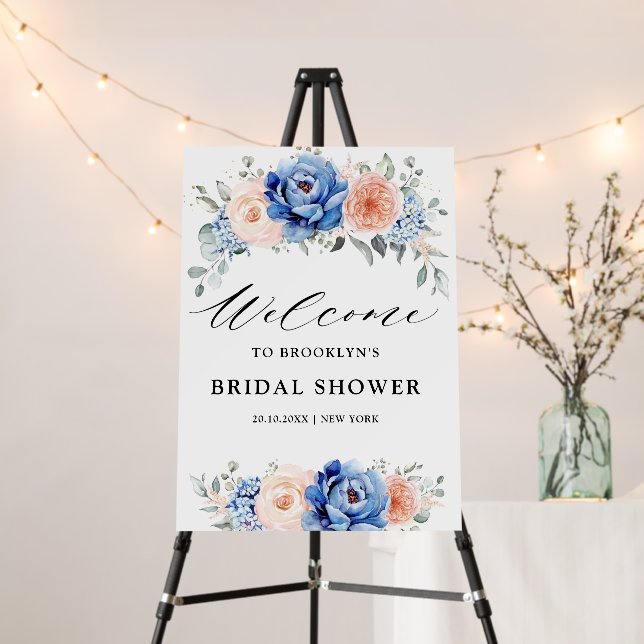 Navy Blue Slate Dusty Blush Bridal Shower Welcome Foam Board (In Situ (Stand))
